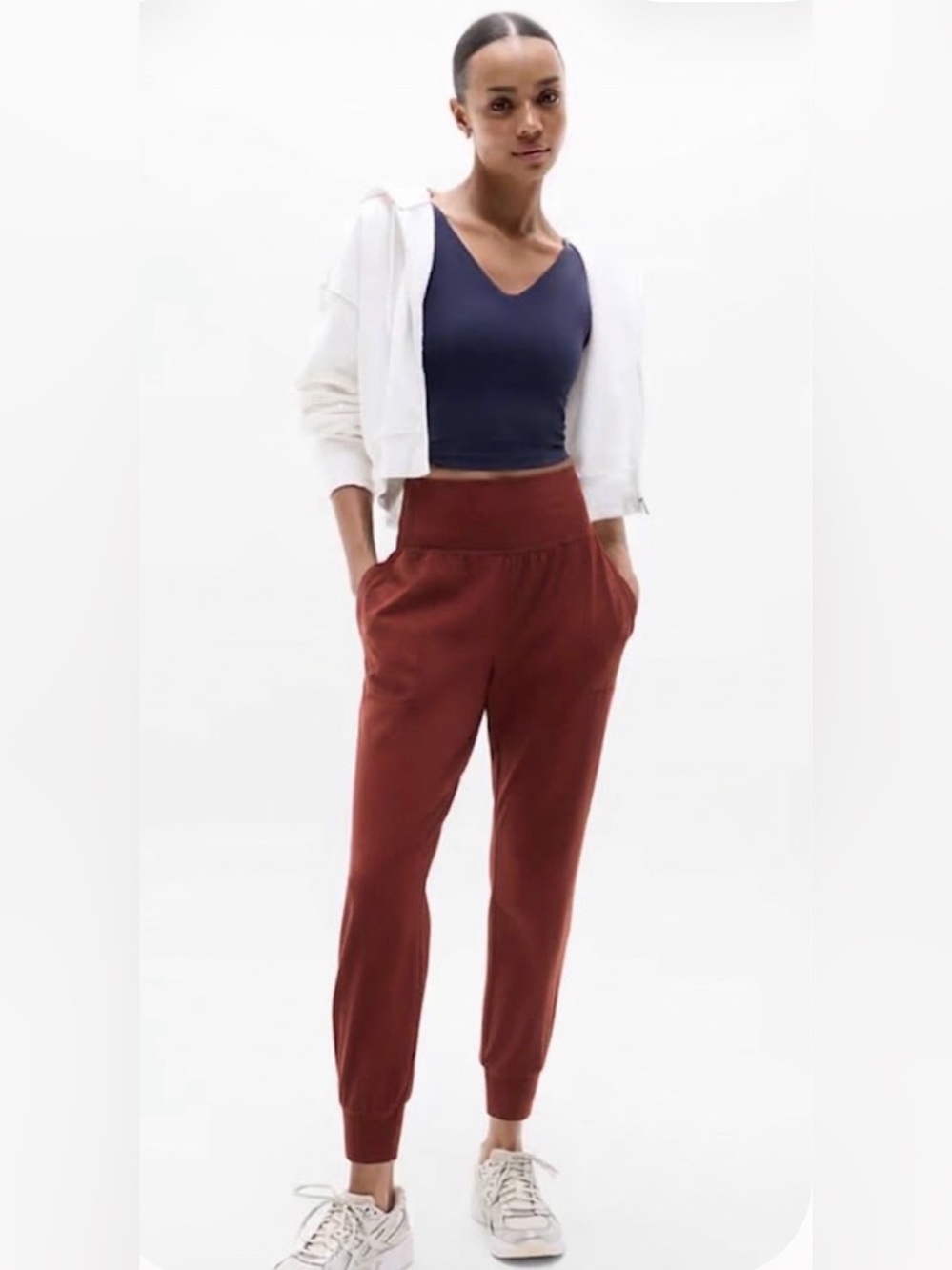 High-Waist Athletic Joggers in Rust Red
